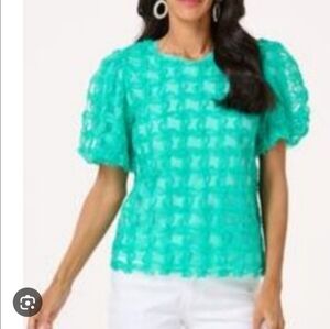 CATO COLLECTION WOMEN'S GREEN WINDOW PANE BACK TIE TOP NWT